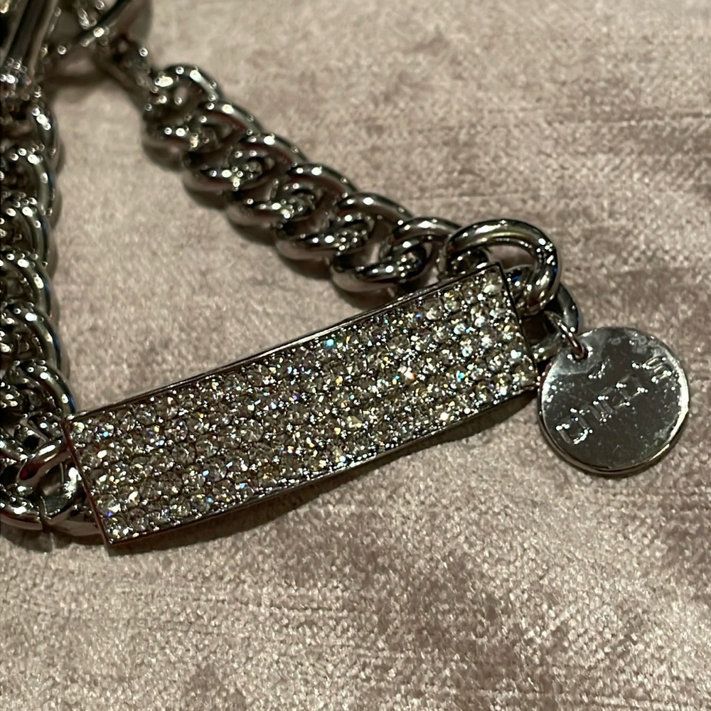 Chicos Pave Rhinstone Diamond Bar ID Bracelets Silver Toggle Link